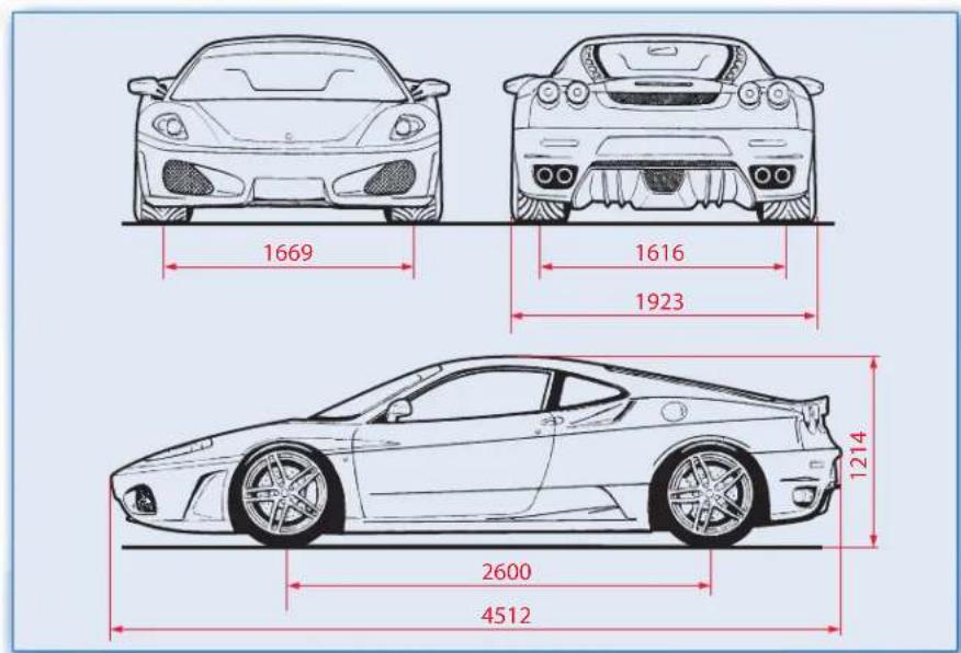 FERRARI F430 (2008) - Dimensions et poids - 1