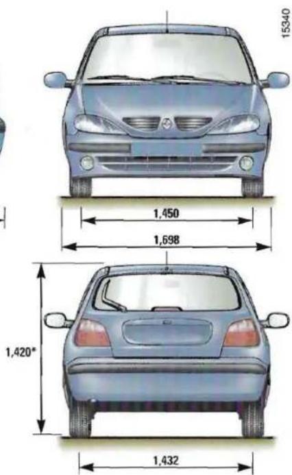RENAULT Megane (1999) - DIMENSIONS VERSIONS BICORPS (en mètres) - 2