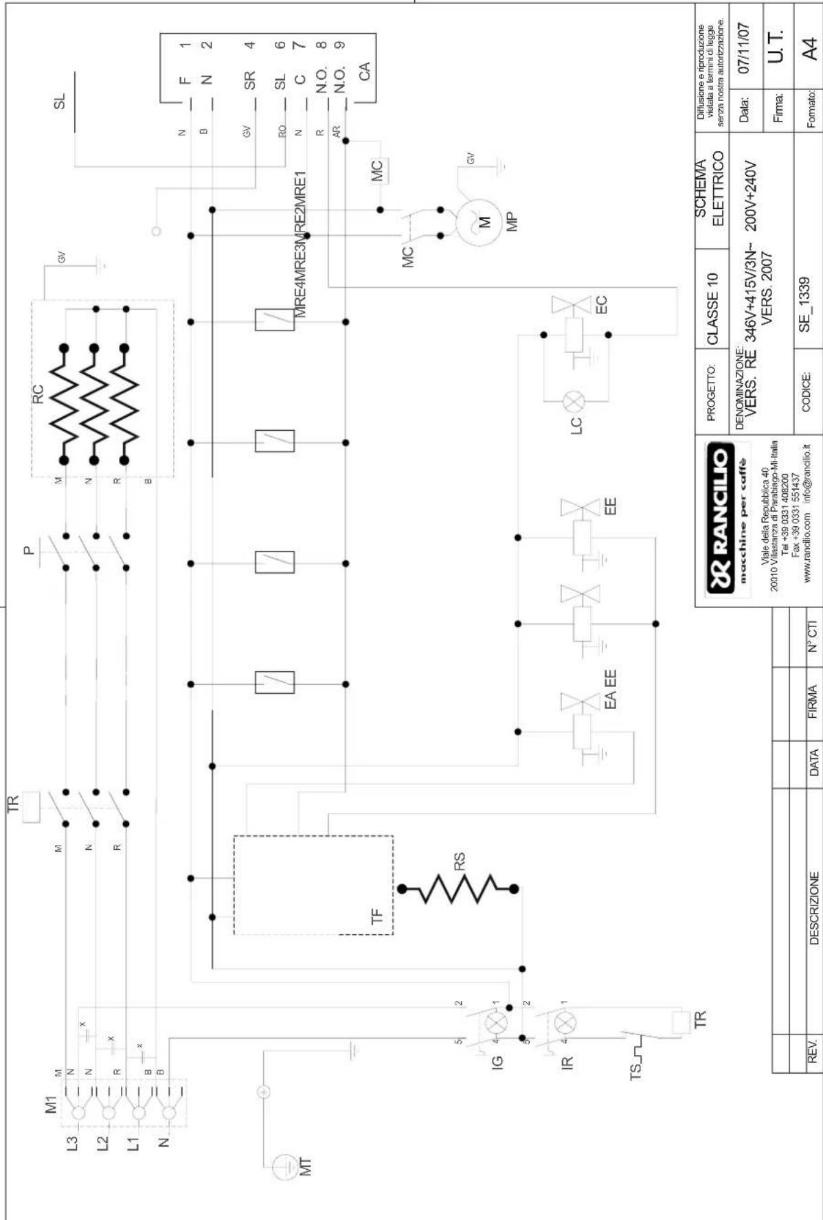 RANCILIO Classe 10 - SCHEMI ELETTRICI SCHEMAS ELECTRIQUES SCHALTPLANE WIRING DIAGRAMS ESQUEMAS ELECTRICOS ESQUEMA ELÉTRICO - 1