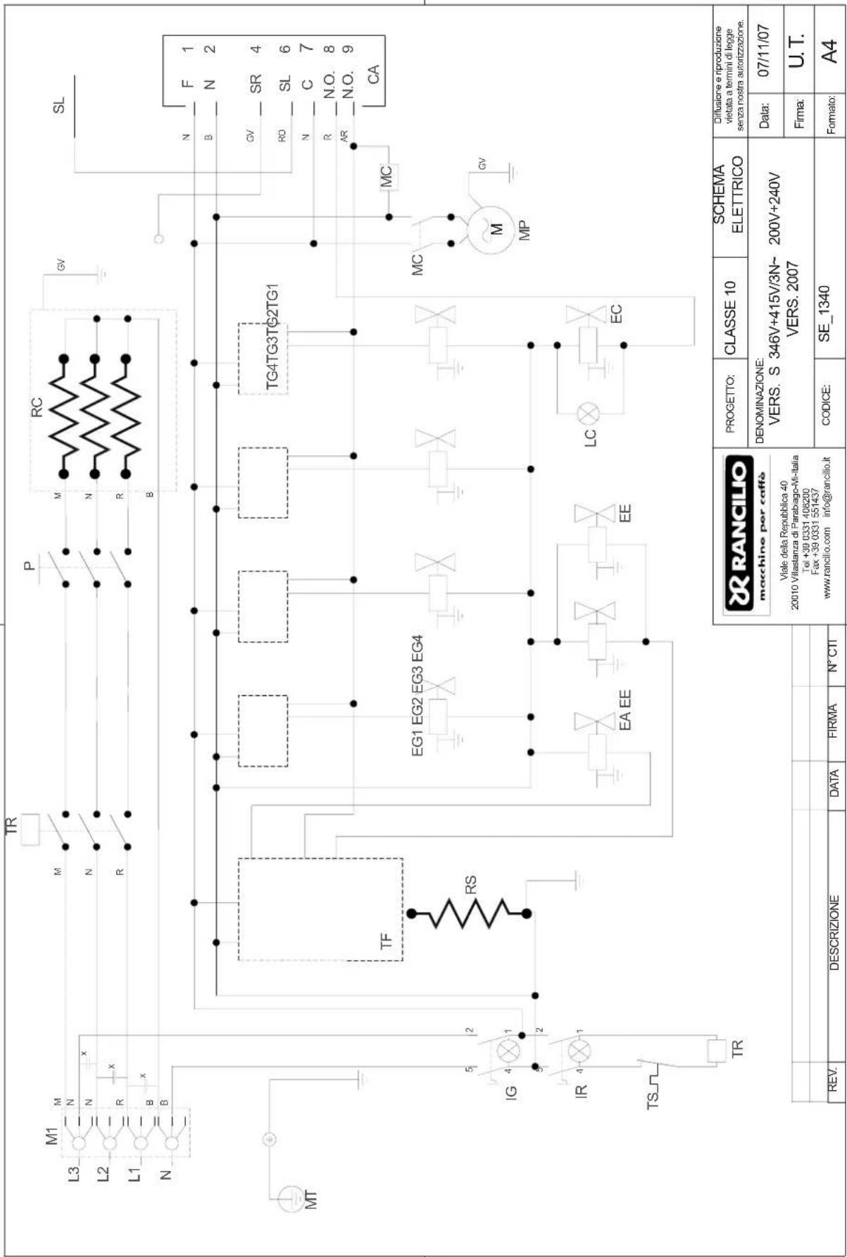 RANCILIO Classe 10 - SCHEMI ELETTRICI SCHEMAS ELECTRIQUES SCHALTPLANE WIRING DIAGRAMS ESQUEMAS ELECTRICOS ESQUEMA ELÉTRICO - 2