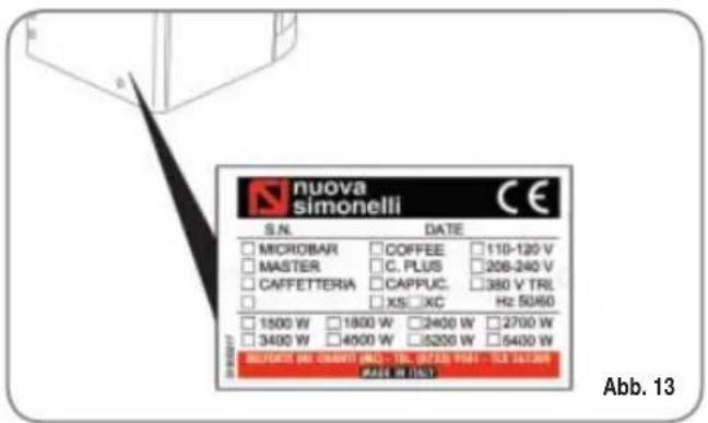 NUOVA SIMONELLI Microbar AD - IDENTIFIZIERUNG DER MASCHINE - 1