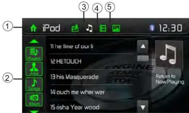 AUDIOVOX VXE 3010 - iPod®/iPhone®-Hauptmenu - 1