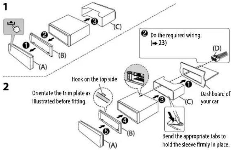 JVC KDDB95BT - Installing the unit (in-dash mounting) - 1