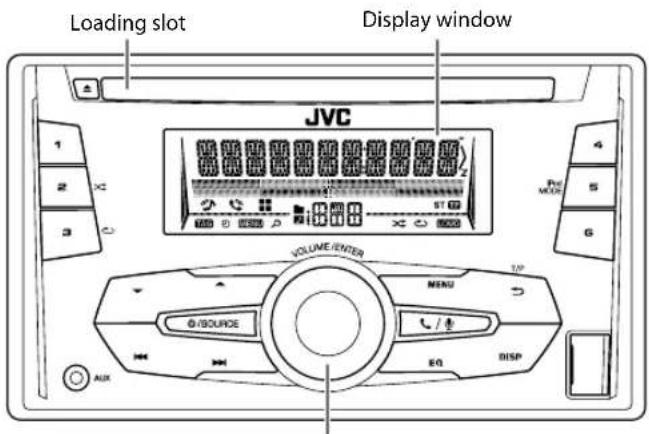 Loading slot Display window JVC VOLUME/ENTER MENU 12" ©/SOURCE EQ DISP AUX