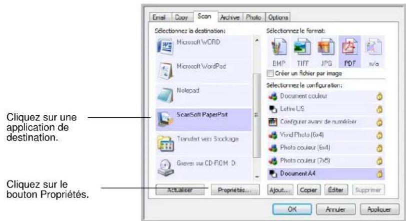 XEROX Documate 7600 - Définition des propriétés de l'application de destination - 1