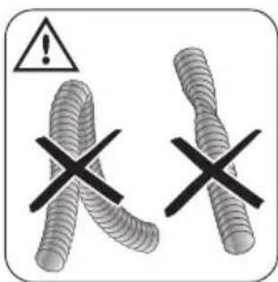 Diagram showing two crossed tubular structures with a warning symbol and 'X' marks indicating incorrect or incorrect conditions.