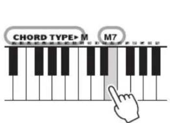 YAMAHA PSRE333 - Appuyez sur la touche « M7 » (septieme majeure) dans la section du clavier appelée « CHORD TYPE». (La note est inaudible.) - 1