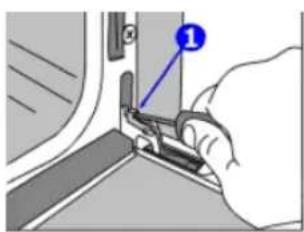 Diagram showing a hand using a tool to adjust or install a component, with a numbered label pointing to the component.