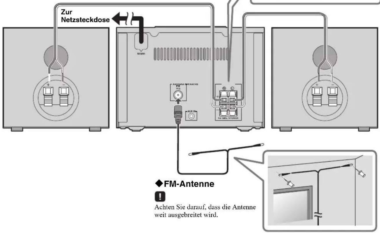 Zur Netzsteckdose MAINE ANTENNE SPEAKERS FM AUX IN FM-Antenne Achten Sie darauf, dass die Antenne weit ausgebreitet wird.