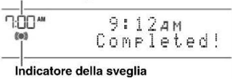 7:00 AM (●) 9:12 AM Completed! Indicatore della sveglia