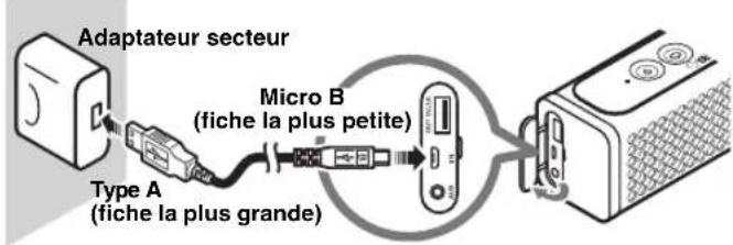 Adaptateur secteur Type A Micro B (fiche la plus petite) (fiche la plus grande)