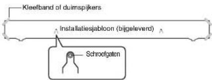 Kleelfband of duimspijkers Installatiesjabloon (bijgeleverd) Schroefgaten