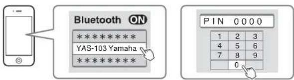 Bluetooth ON ************************** YAS-103 Yamaha ************************** PIN 0000 1 2 3 4 5 6 7 8 9 0