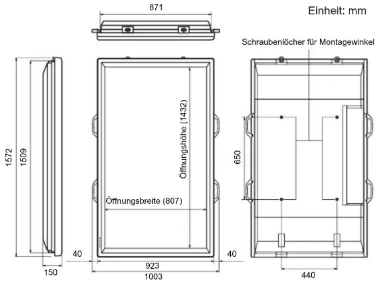Einheit: mm 871 1572 1509 150 40 923 1003 40 Öffnungshöhe (1432) Öffnungsbreite (807) Schraubenlöcher für Montagewinkel 650 440