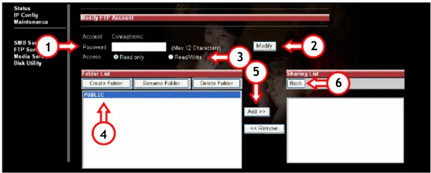 CONCEPTRONIC CHD3NET - Menu "Modificar la cuenta FTP" - 1