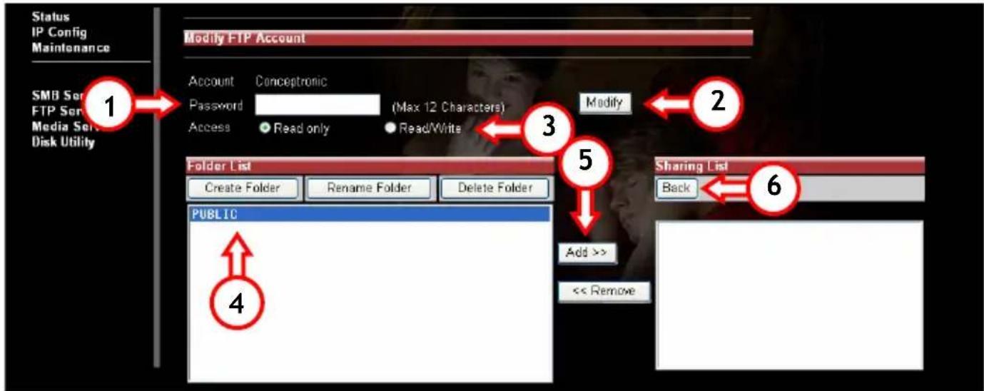 CONCEPTRONIC CHD3NET - Menu "Modify FTP Account" - 1