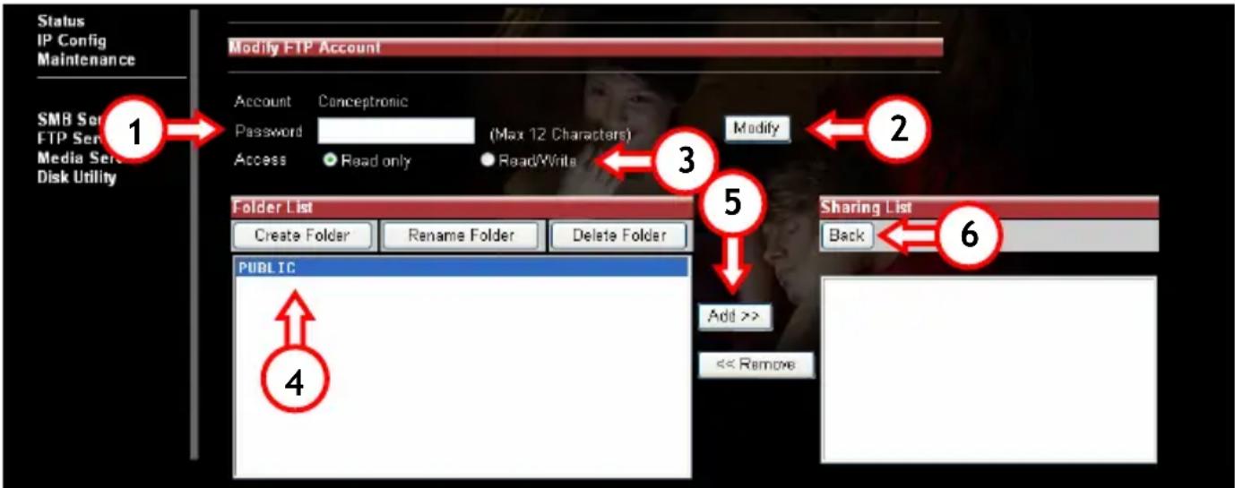 CONCEPTRONIC CHD3NET - Menu "Modify FTP Account" (Modifier un Compte FTP) - 1