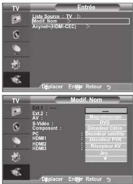 SAMSUNG LE40A4577C1DXXC - Modification du nom de la source d'entrée - 1