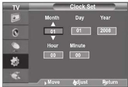 SAMSUNG LE40A4577C1DXXC - Setting and Displaying the Current Time - 2