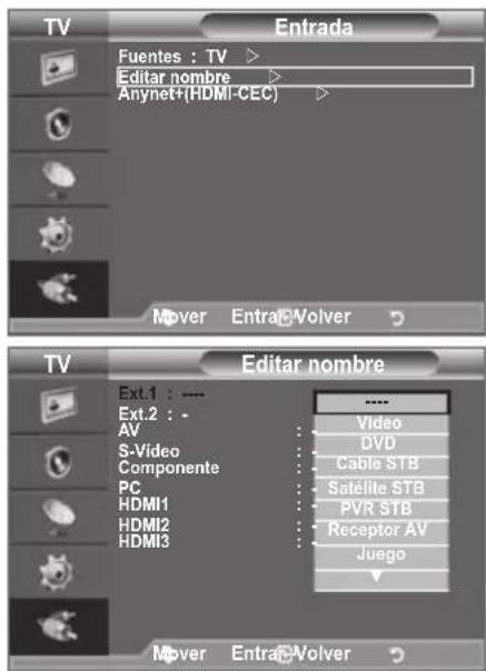 SAMSUNG LE40A4577C1DXXC - Ediciones de los nombres de fuentes de entrada - 1