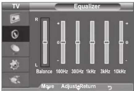 SAMSUNG LE40A4577C1DXXC - Equalizer: Balance/100Hz/300Hz/1kHz/3kHz/10kHz - 3