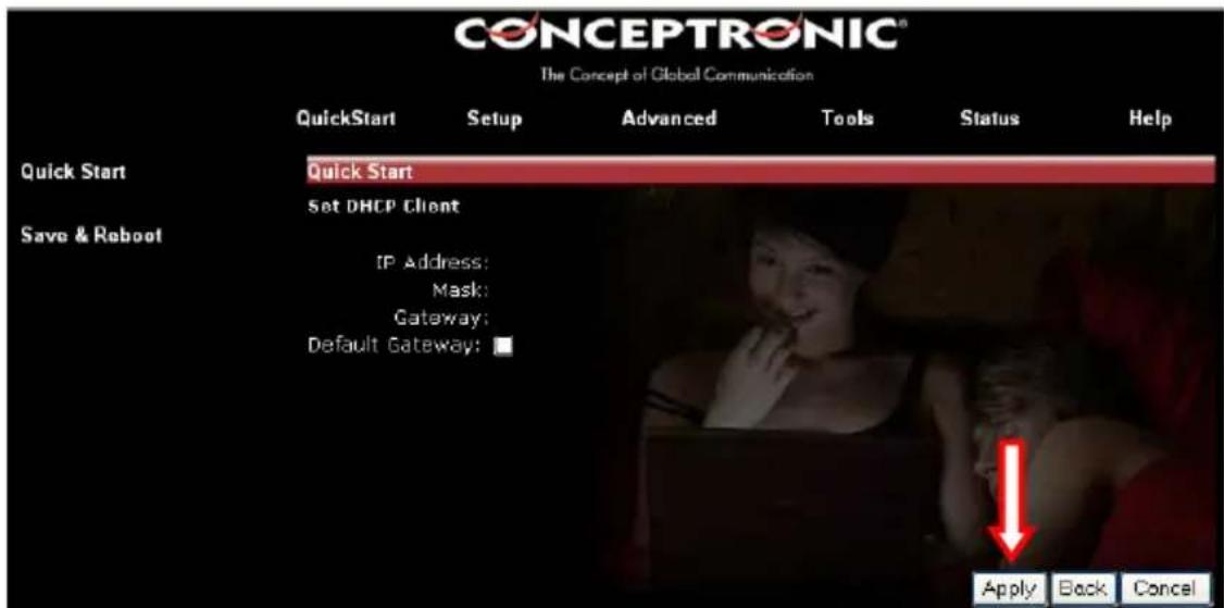 CONCEPTRONIC ADSL2+ Router - Incapsulamento prescelto = 1483 Bridge LLC - IP dinamico (DHCP) - 1