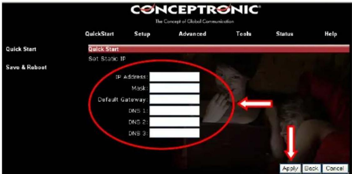 CONCEPTRONIC ADSL2+ Router - Encapsulation selectionada: 1483 Puente LLC (IP estatica) - 1