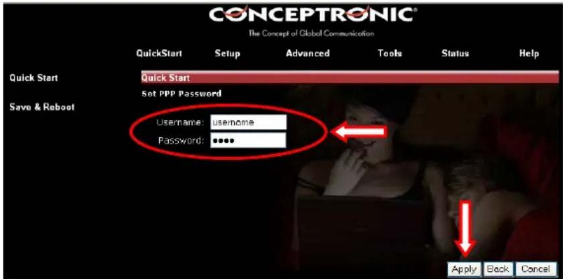 CONCEPTRONIC ADSL2+ Router - Valasztott beagyazás = PPPoE (LLC) vagy PPPoA (LLC vagy VC-MUX) - 1