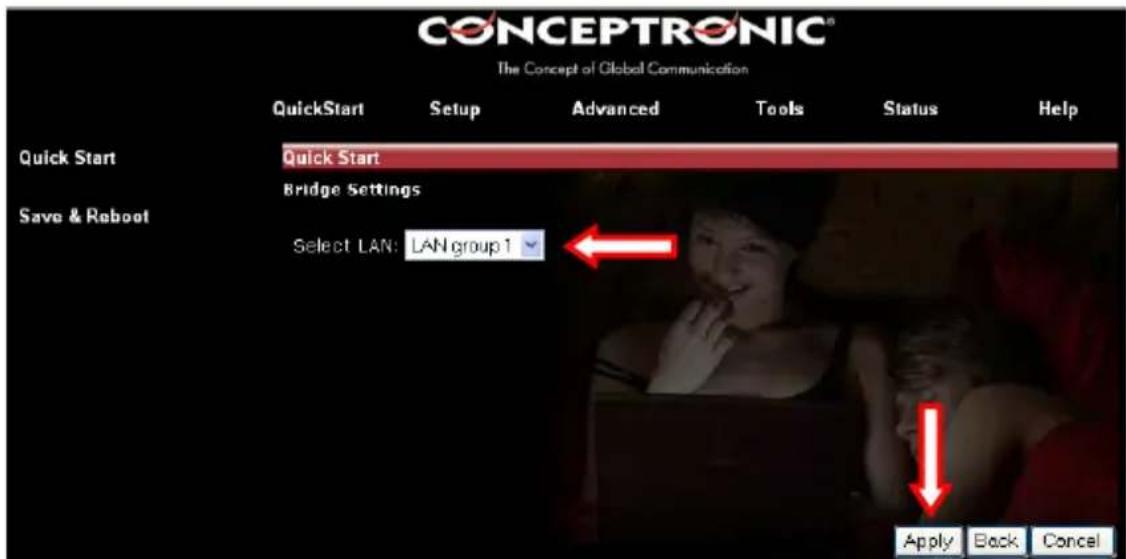 CONCEPTRONIC ADSL2+ Router - Encapsulation selectionnee = 1483 Bridge LLC - Bridge - 1