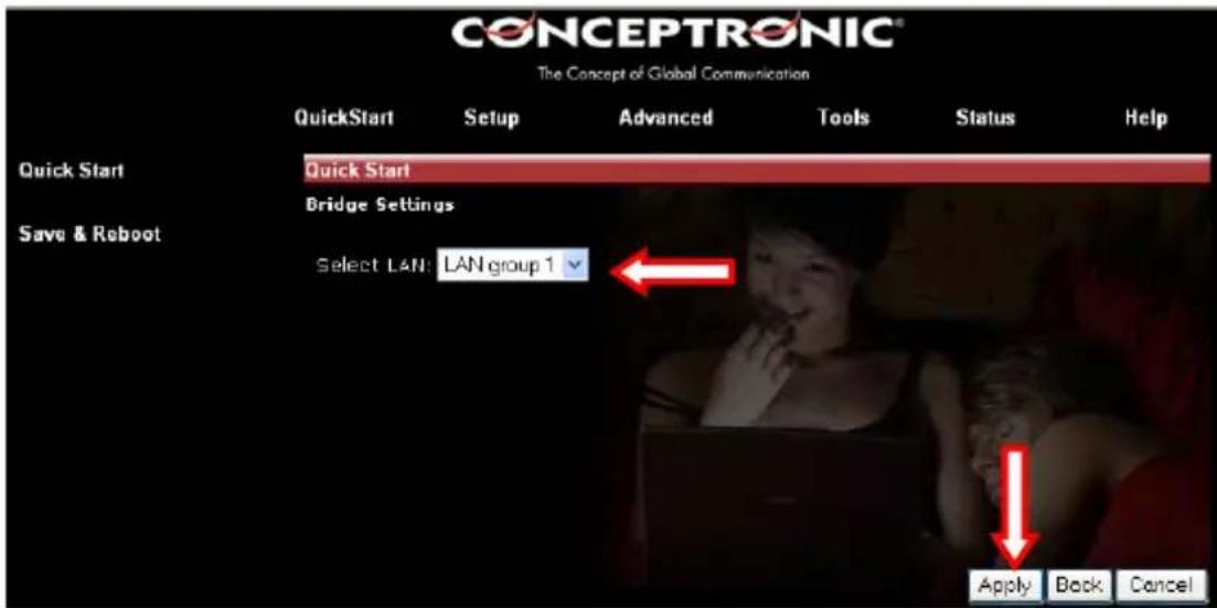 CONCEPTRONIC ADSL2+ Router - Encapsulationo escolhido = 1483 Bridge LLC - Bridge - 1