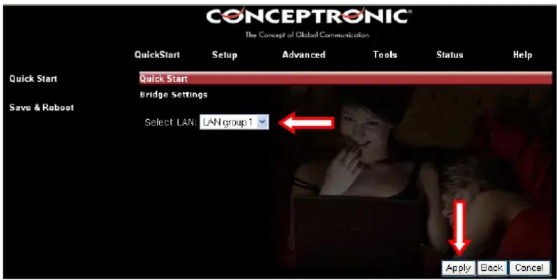CONCEPTRONIC ADSL2+ Router - Gekozen encapsulation = 1483 Bridge LLC - Bridge - 1