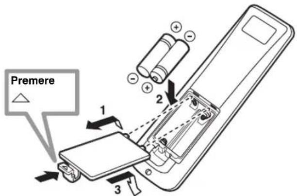 YAMAHA PianoCraft MCRE810 - Installazione delle batterie nel telecomando - 1