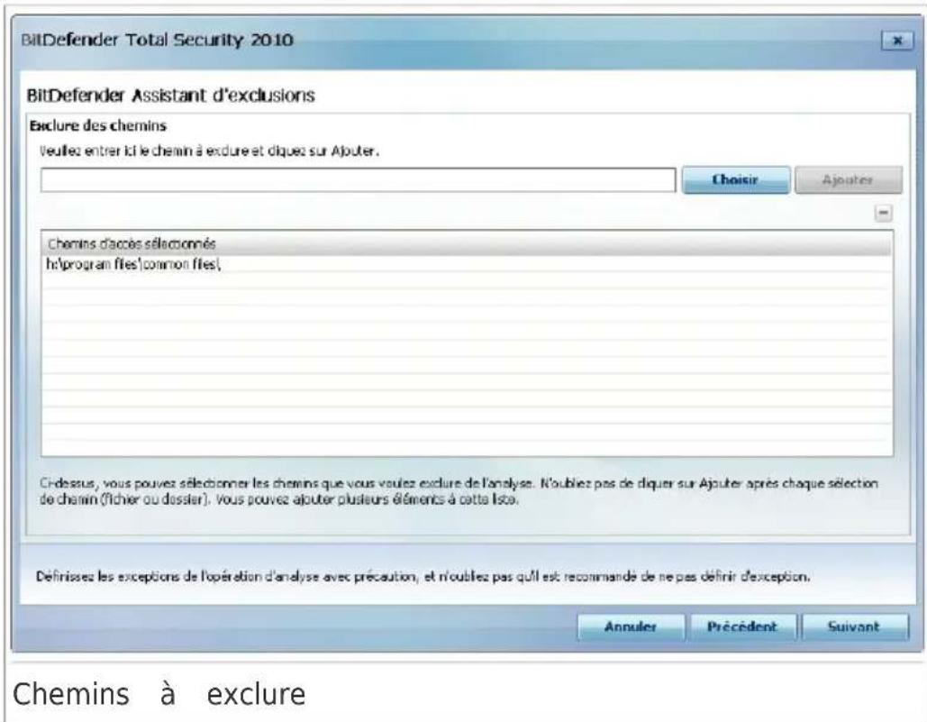 BITDEFENDER Total Security 2010 - Étape 2/4 - Spécier les chemins à exclure - 1