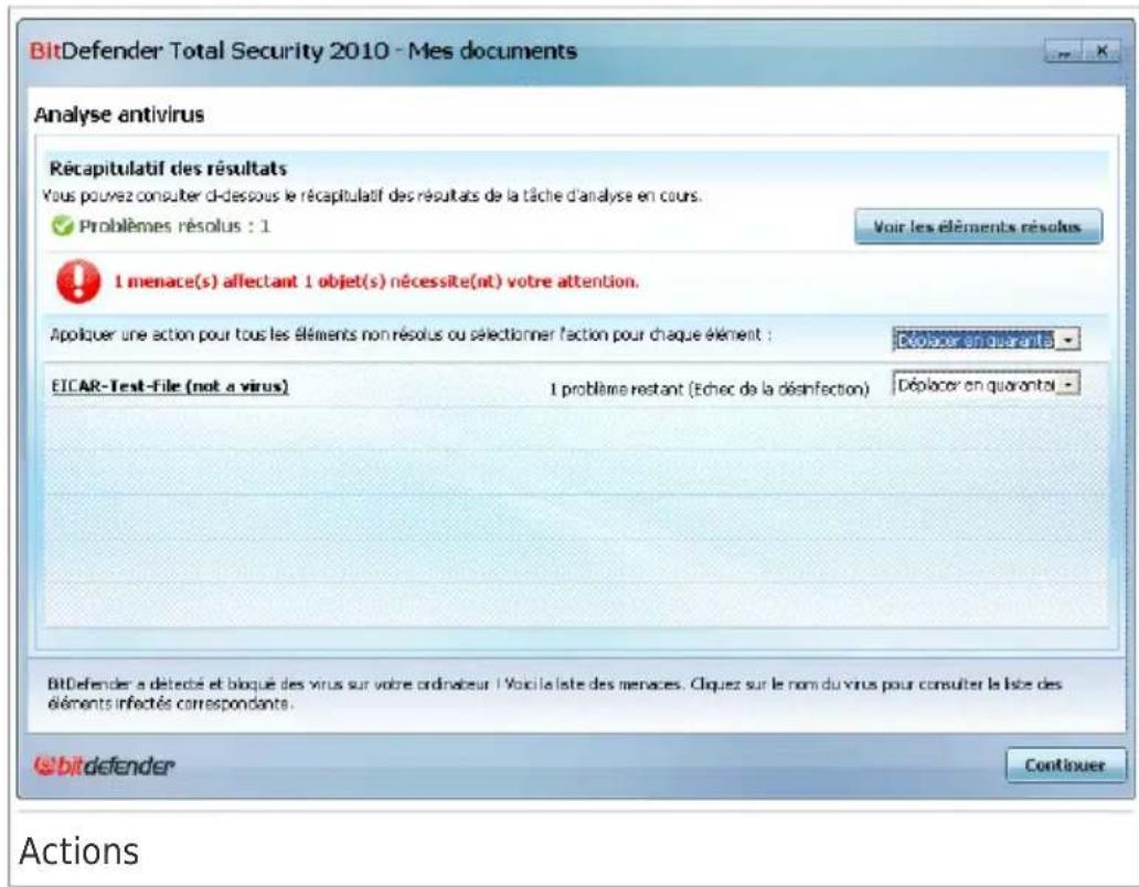 BITDEFENDER Total Security 2010 - Étape 2 sur 3 - Sélectionner des actions - 1