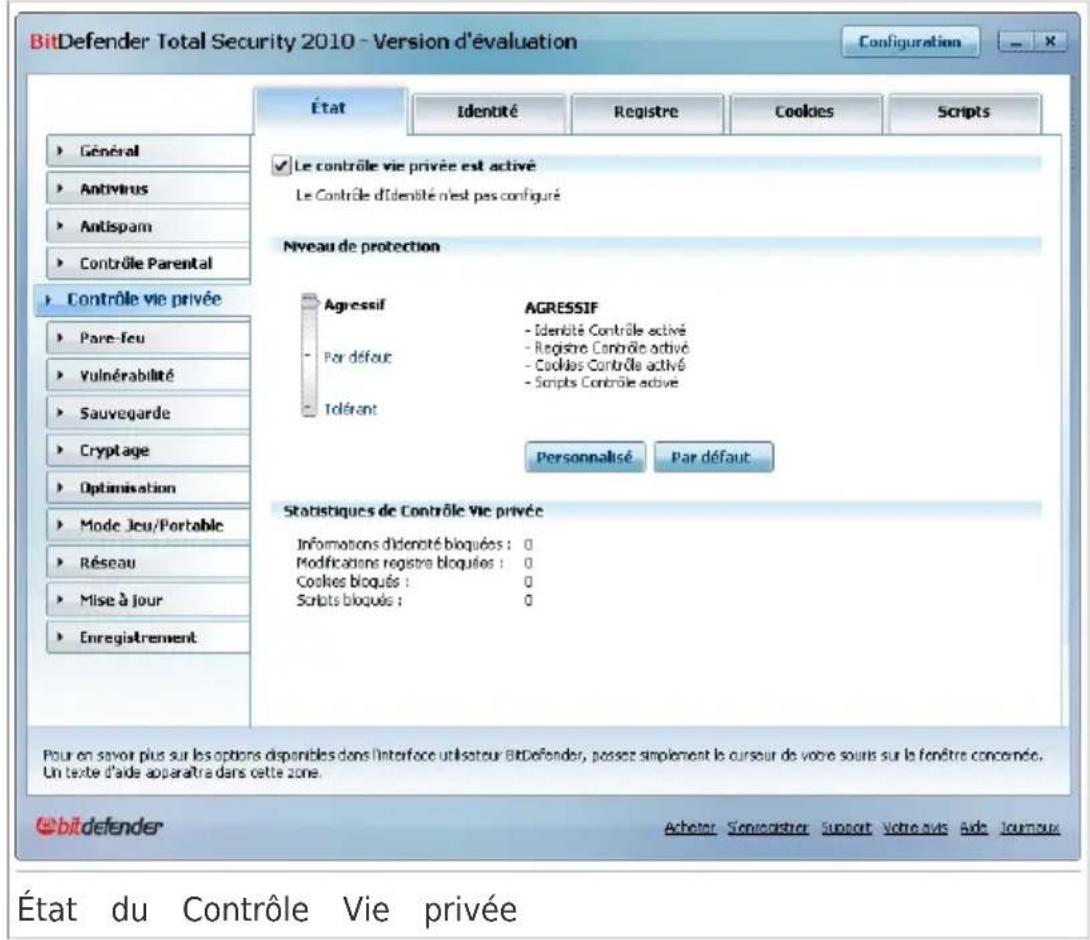 BITDEFENDER Total Security 2010 - État du Contrôle Vie privée - 1