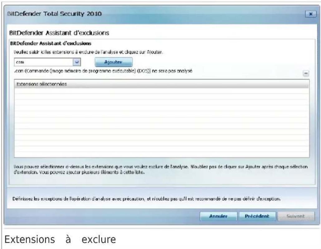 BITDEFENDER Total Security 2010 - Étape 2/4 - Spécier les extensions exclues - 1