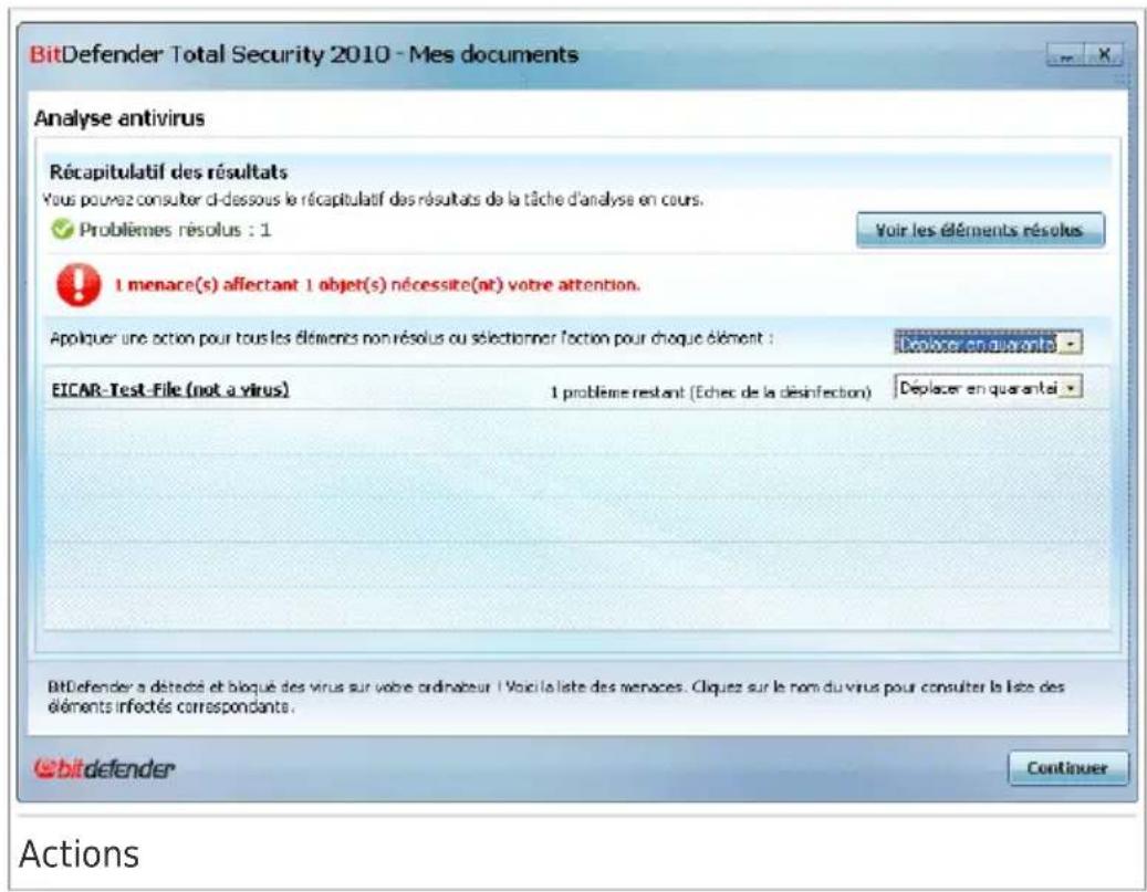 BITDEFENDER Total Security 2010 - Étape 2 sur 3 - Sélectionner des actions - 1