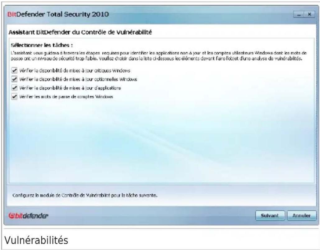 BITDEFENDER Total Security 2010 - Étape 1/6 - Sélectionnez les vulnérabilités à vérier - 1