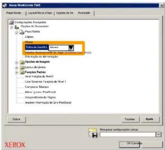 XEROX WorkCentre 7328V FPB - Seleccione Ativado se desejar uma Folhas de Identificação com cada trabalho de impressão. - 1