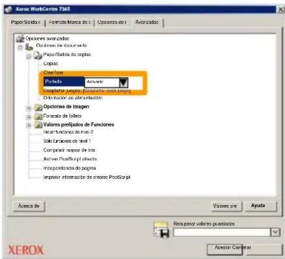 XEROX WorkCentre 7346V RLX - Selección Activado si desea que cada trabajo de impresiónonga una portada. - 1