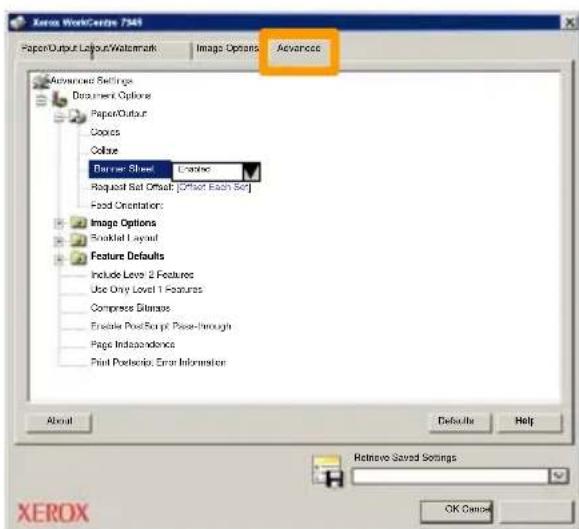 XEROX WorkCentre 7346V RLX - Select the Advanced tab. - 1