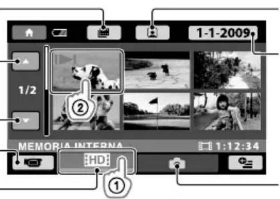 SONY Handycam HDRCX100B - Toccare la scheda (o 1) un filmato desiderato (2). - 1