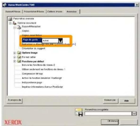 XEROX WorkCentre 7335 RPL - Sélectionner Activées pour imprimer une page de garde avec chaque travail d'impression. - 1
