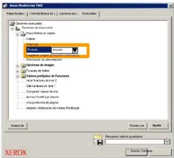 XEROX WorkCentre 7328V FPL - Seleccione Activado si desea que cada trabajo de impresión tenga una portada. - 1