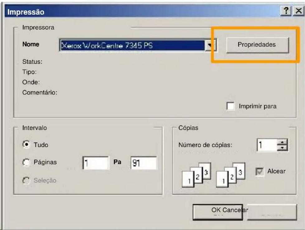 XEROX WorkCentre 7328V FPL - Seleccione o botão Propriedades para abrir a caixa de diálogo de propriedades da impressora. - 1