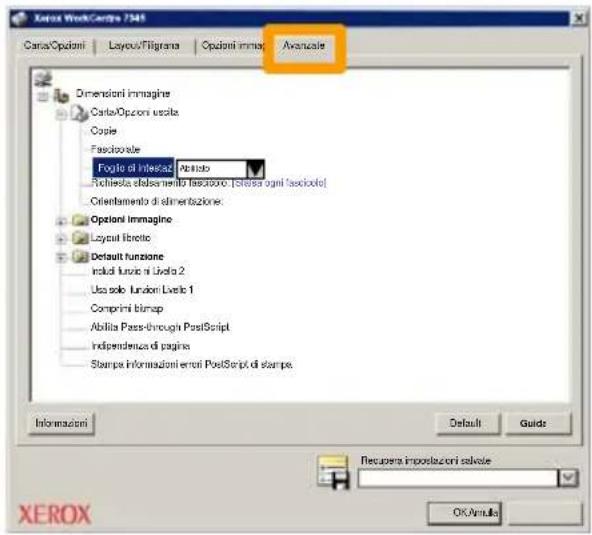 XEROX WorkCentre 7335 FPBX - Selezionare la性和 Avanzate. - 1