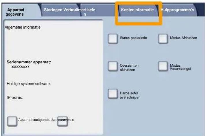 XEROX WorkCentre 7328V FPLX - Selecteer het tabblad Kosteninformatie. - 1