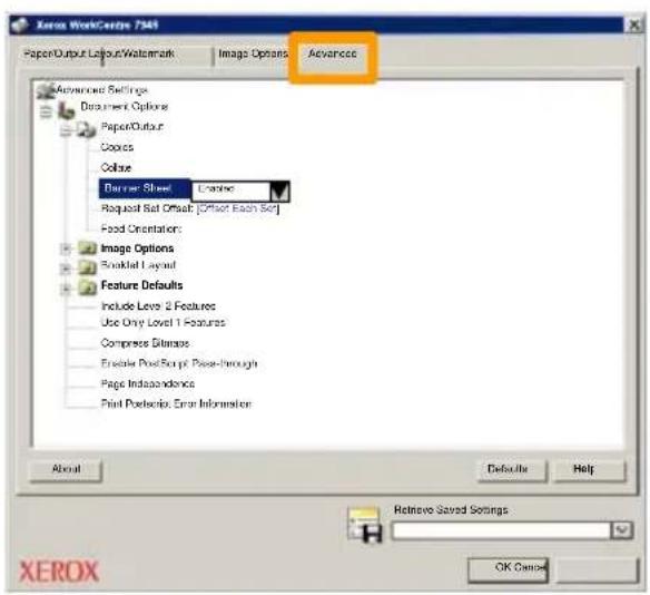 XEROX WorkCentre 7328V FPHX - Select the Advanced tab. - 1