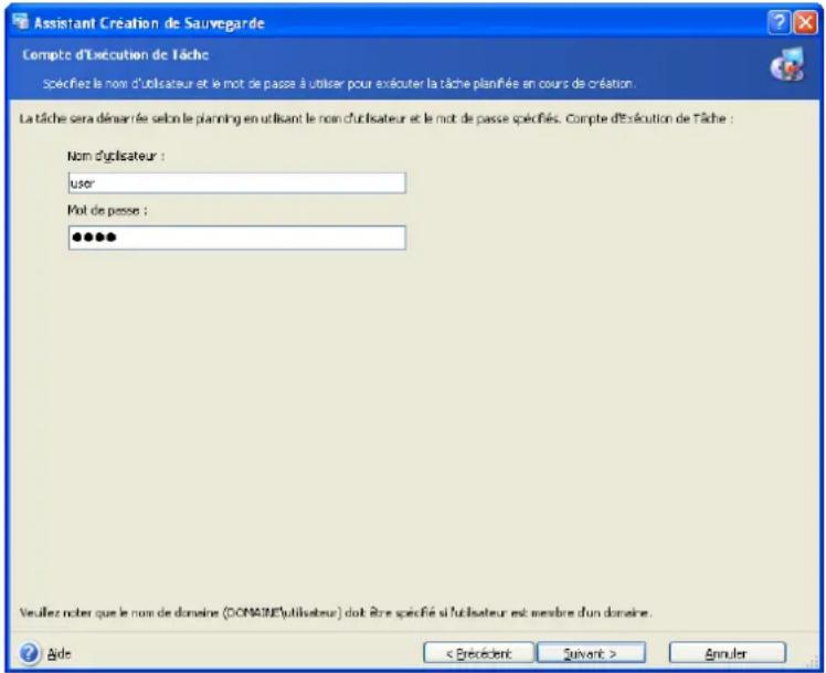 ACRONIS Recovery for MS SQL Server - Définition d'un compte d'exécution de tâche - 1