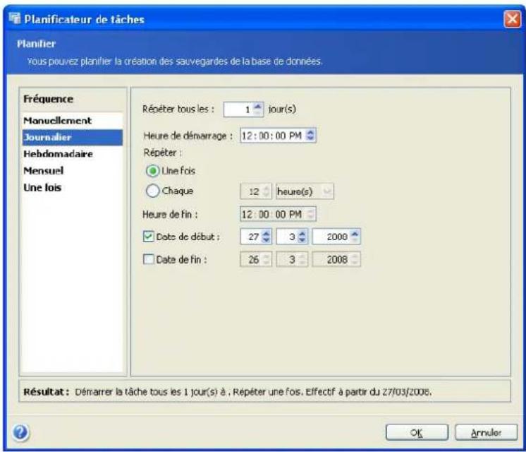 ACRONIS Recovery for MS SQL Server - Configuration des paramètres de planification - 2
